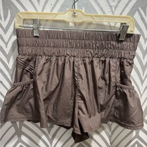 Free People Brown Cargo Shorts Relaxed Fit Elastic Waist